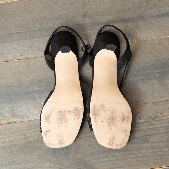 Caparro's Black Sequin Crystal Heels Sz 6.5B 3 inch Heel Open Toe - Picture 5 of 10